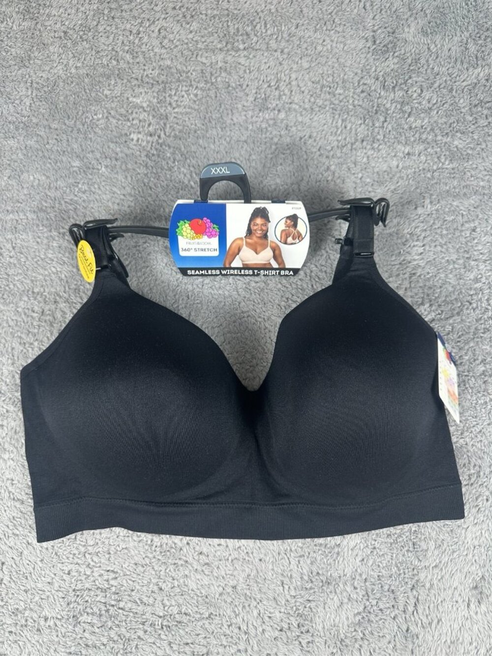 Fruit of the Loom 360 Stretch Seamless Wireless T-Shirt Bra Black XXXL